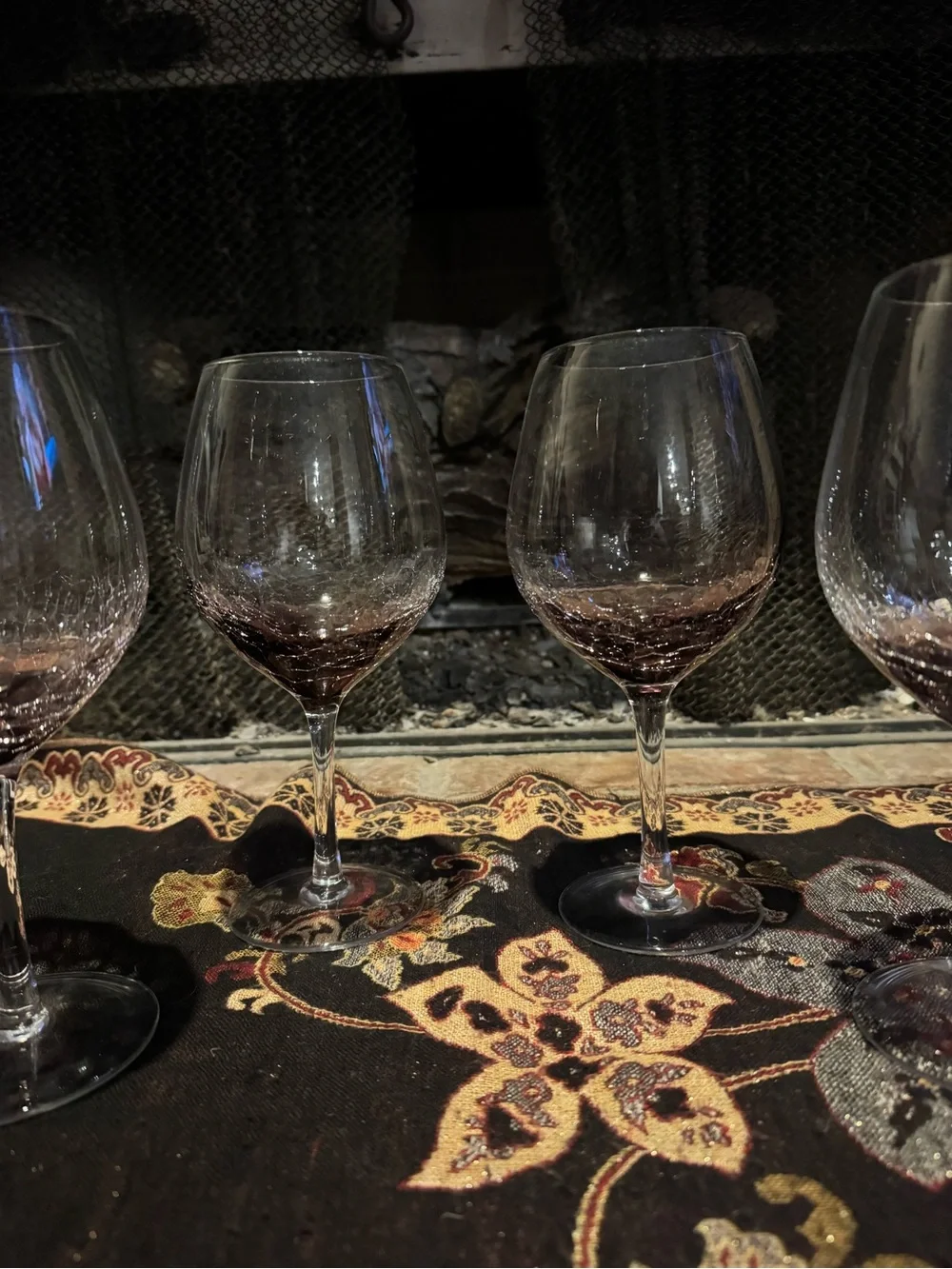 Pier 1 Amethyst Crackle Glass Wine Goblets Balloon Glasses Purple